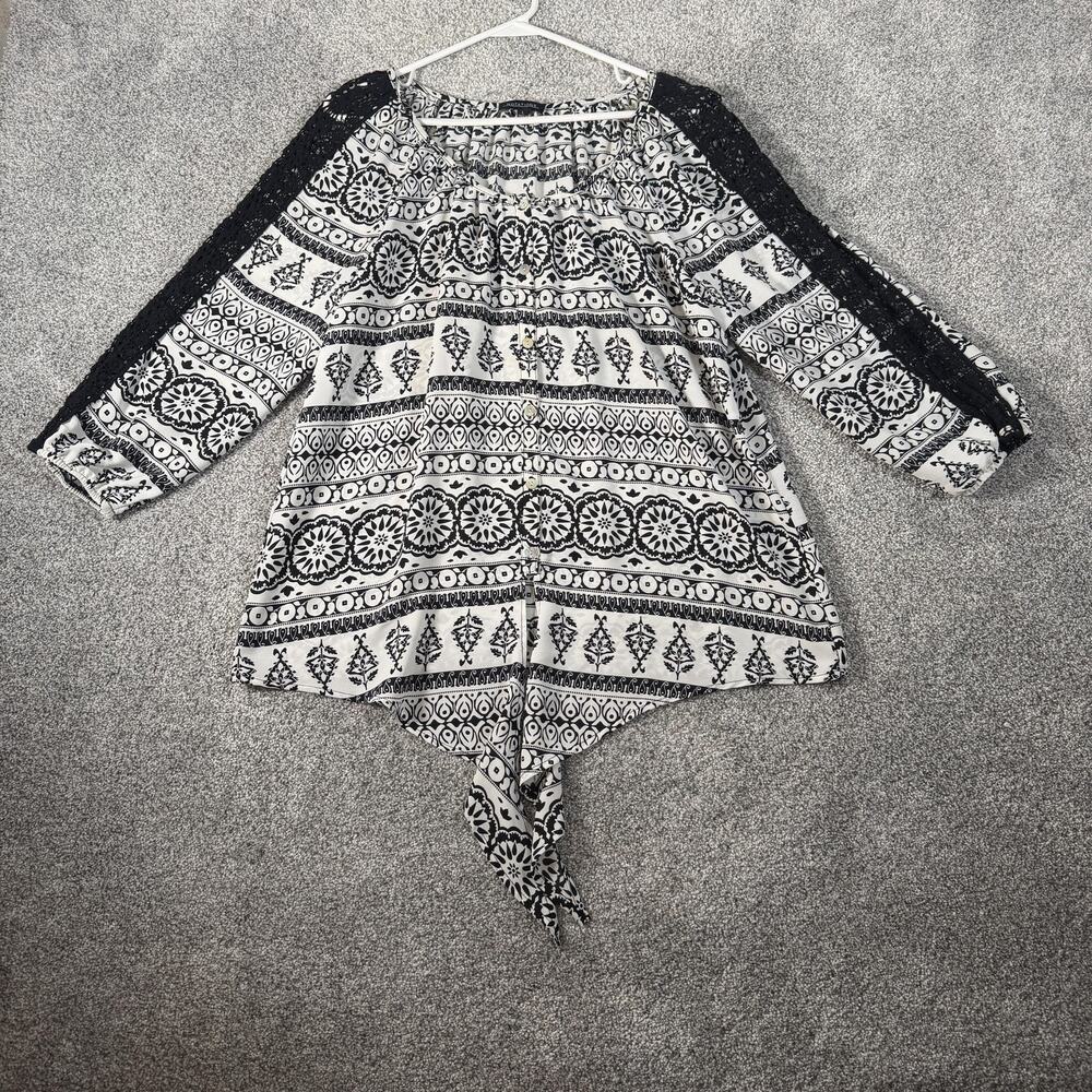 Notations Tunic Blouse L Crochet Lace Boho Festival Global Inspired Eclectic